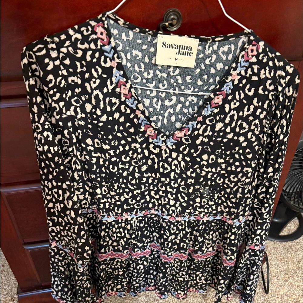 Savanna Jane Black and White Ruffled Tiered Blouse